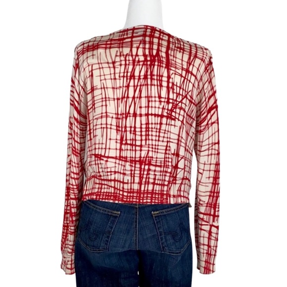 BCBG Maxazria Red & Cream Silk and Cotton Cardigan - Picture 2 of 2